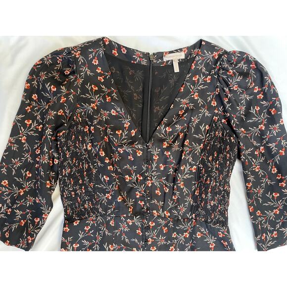 Rebecca Taylor Lia Black Red Orange Floral Stretch-Silk Jumpsuit, 6, Small - Picture 3 of 8